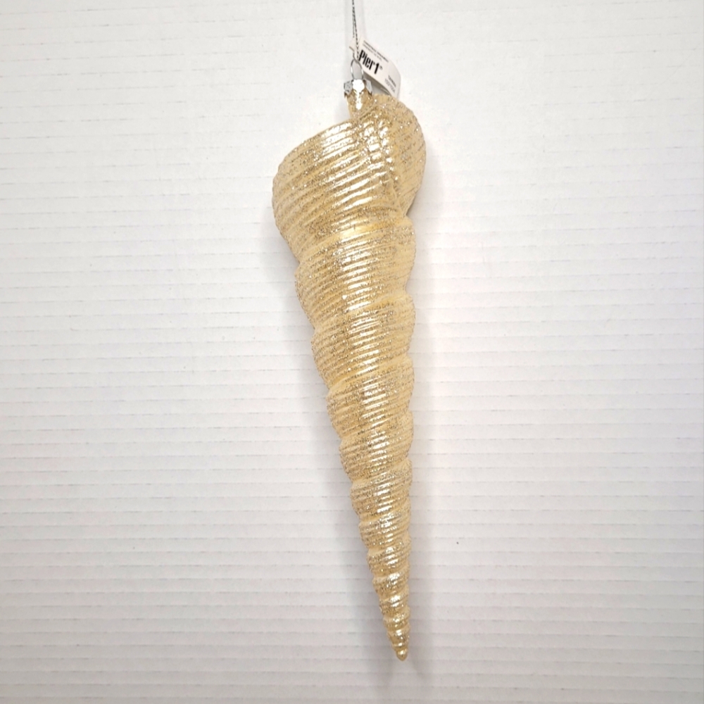 Ivory Sparkly Spiral Cone Shell Ornament Pier 1 NWT - Picture 6 of 6